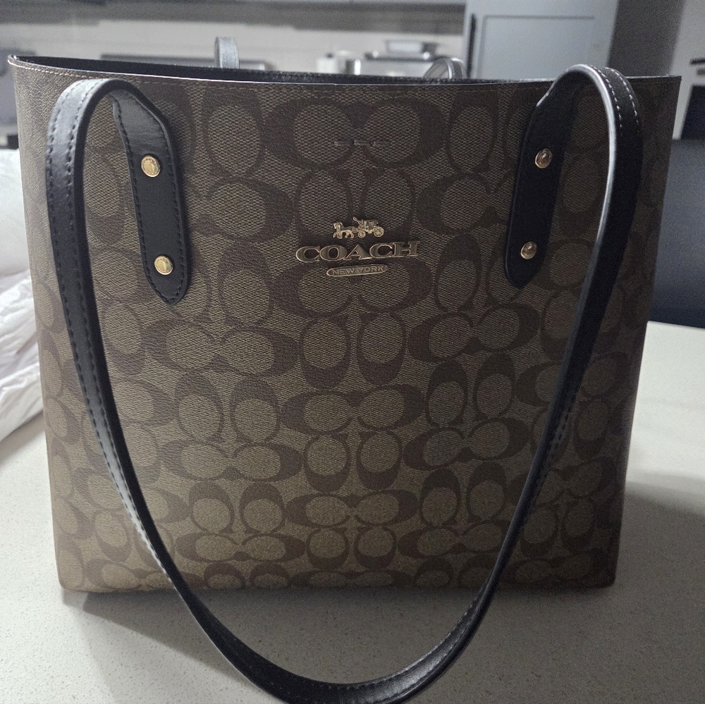 Coach Tan and Black Signature Tote